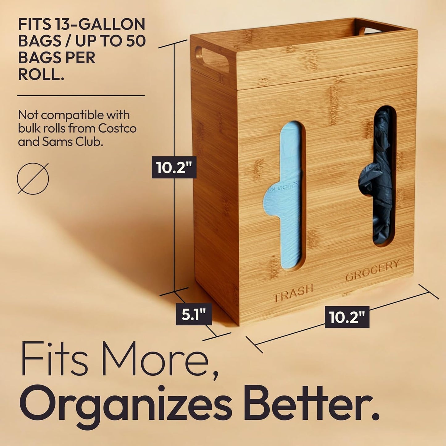 Plastic Bag Holder and Dispenser – Pantry Organizer for Kitchen Accessories - Under Sink Organizer and Storage for Kitchen Essentials - Bamboo Cabinet Dispenser and Trash Bag Holder