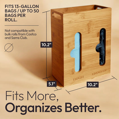 Plastic Bag Holder and Dispenser – Pantry Organizer for Kitchen Accessories - Under Sink Organizer and Storage for Kitchen Essentials - Bamboo Cabinet Dispenser and Trash Bag Holder