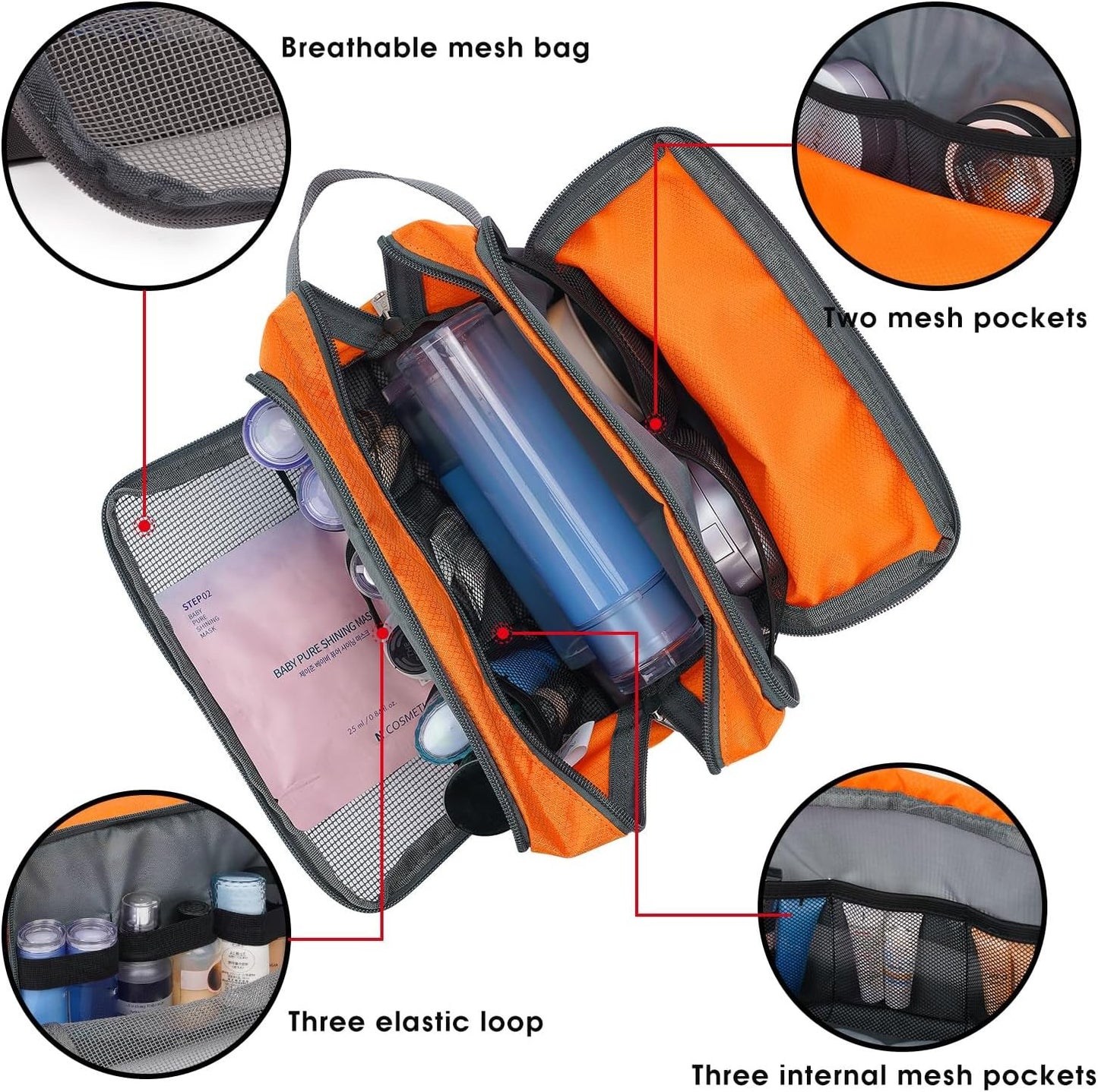 Toiletry Bag for Men Hanging Dopp Kit Water Resistant Shaving Bag Small Toiletry Bag for Traveling (Orange)