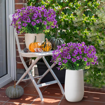SOMYTING Artificial Azalea Flowers Outdoor UV Resistant Fake Flowers Silk Flowers Faux Plastic Plants Garden Porch Window Box Pot Decorations Spring Summer Home Decor (Purple, 16 Bundles)