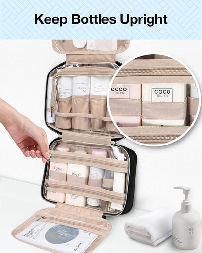 BAGSMART Toiletry Bag Hanging Travel Makeup Organizer with TSA Approved Transparent Cosmetic Bag Makeup Bag for Full Sized Toiletries (Black, Large)