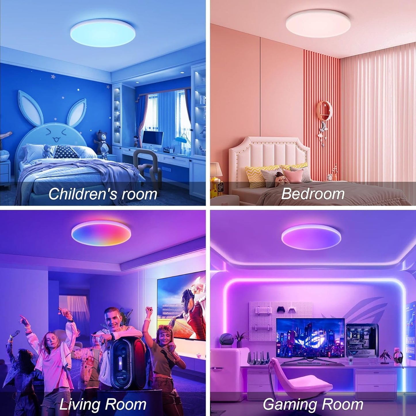 SILAMPDI Led Ceiling Light WiFi Tuya Control, 24W Smart Ceiling Light White, RGB Mode with Remote Control 16 Million Colors Timer & Memory 3000K-6500K Connect Alex Google Siri for Bedroom Living Room