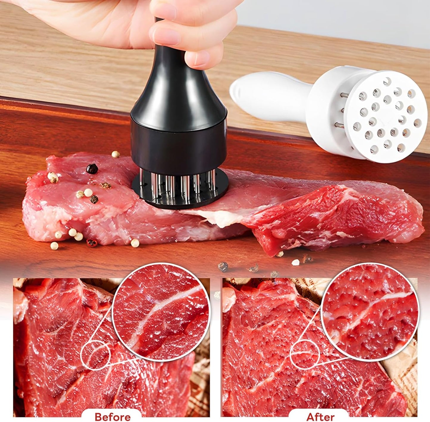 Stainless Steel Needle Blades Meat Tenderizer Tool with Ultra Sharp Profession Kitchen Gadgets Jacquard for Tenderizing and Cooking BBQ, Marinade, Steak, Beef, and Poultry (Black)