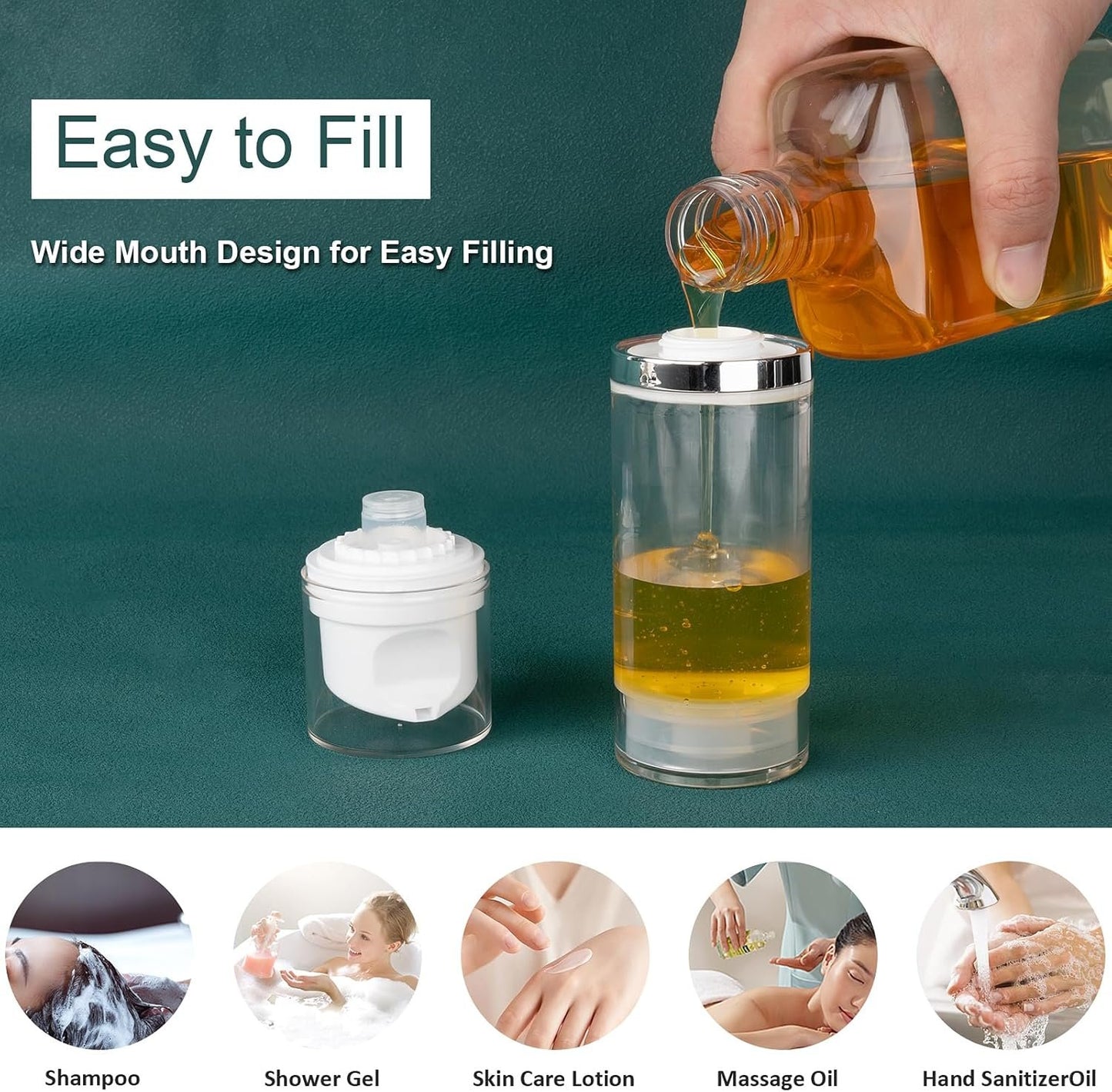 Decorniqu Airless Pump Jars 3.4oz/100ml 5 Pack Travel Pump Bottles for Lotion, Shampoo, Cream with Labels (Clear)