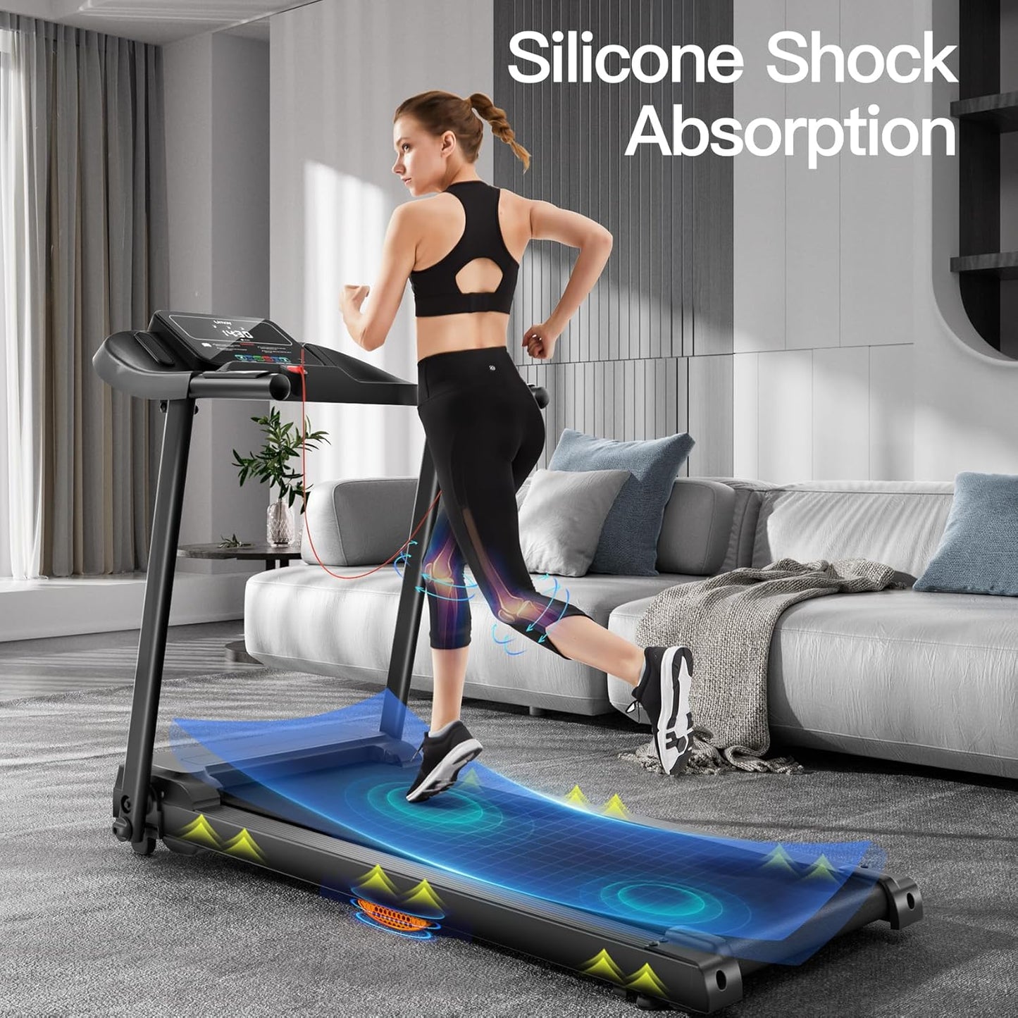 Umay - Folding Electric Treadmill 14km/h, 3.0HP/2200W with Heart Rate Monitor, APP and Speaker, Silent Walking Mat with 12 Programs, Max Load 136kg