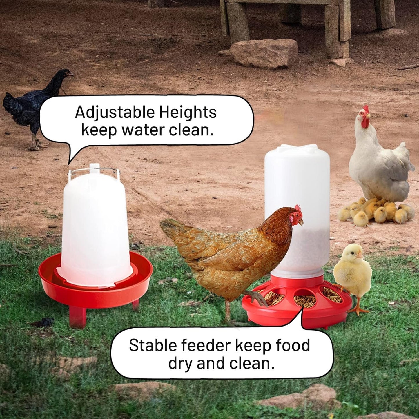 Sykria Chick Feeder and Waterer Kit, Automatic 1.5L Chick Waterer and 1L Chick Feeder for Poultry Farm Chick