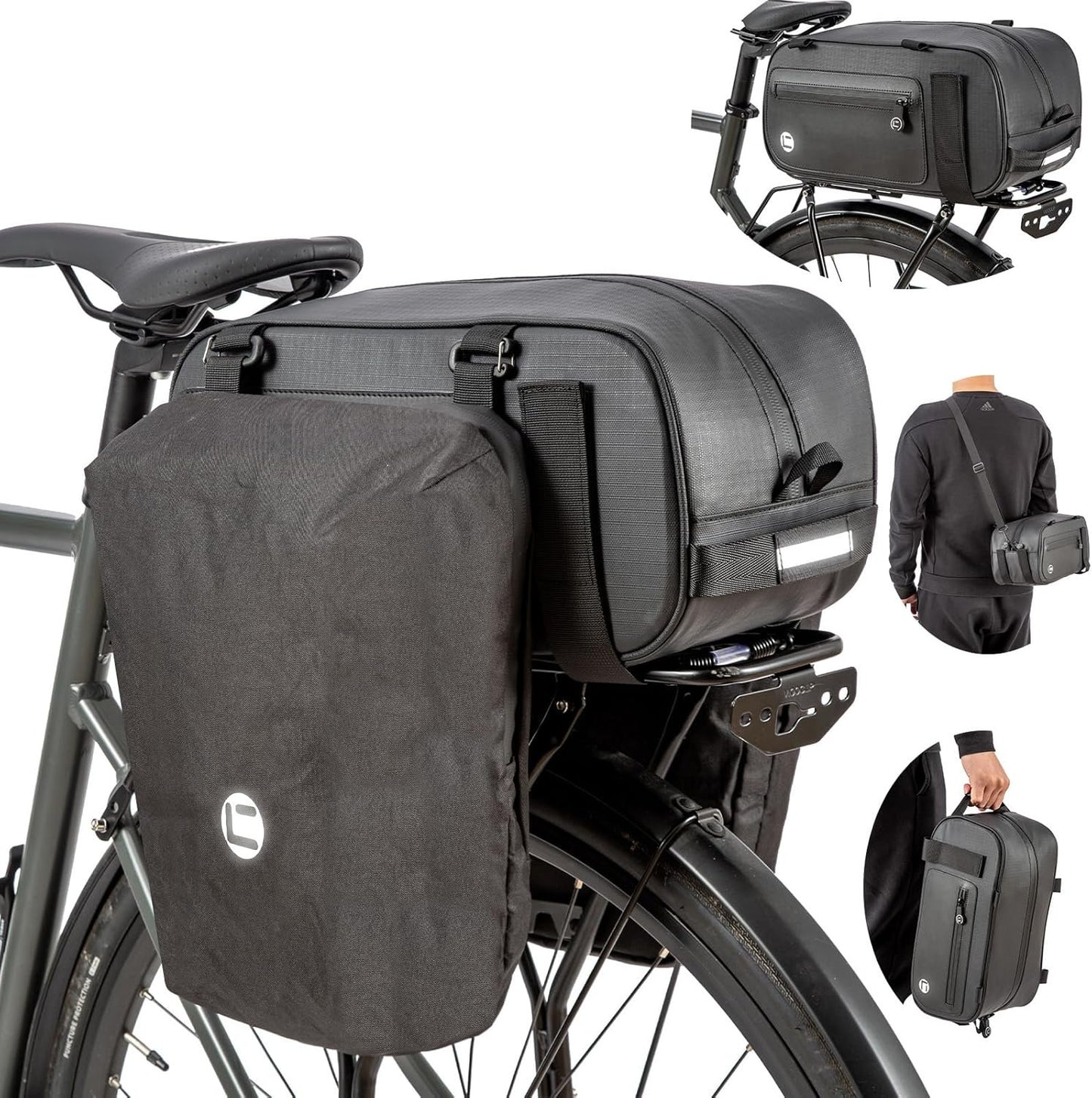 HuiJuKeJi Bike Trunk Bag Bicycle 26L Storage Pannier Saddle Bag Multifuction Rear Bike Cargo Rack Bags with Reflective Strips Waterproof Travel Accessories Expandable Luggage Trunk Bag for Cycling