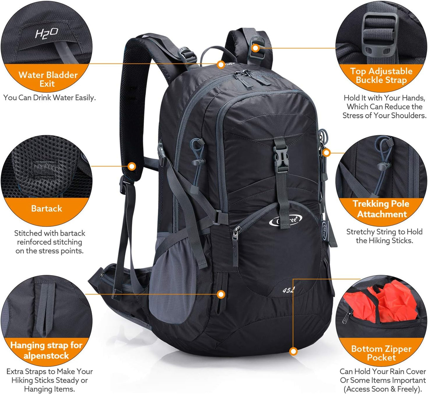 G4Free 45L Hiking Travel Backpack Waterproof with Rain Cover, Outdoor Camping Daypack for Men Women