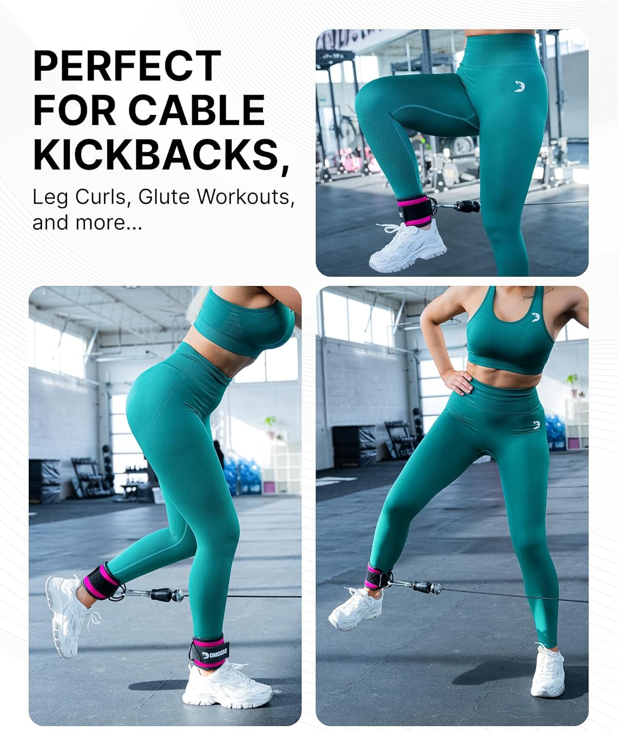 DMoose Ankle Straps for Cable Machines for Kickbacks, Glute Workouts, Leg Extensions, Curls, and Hip Abductors for Men and Women, Adjustable Ankle Strap with Double D-Rings and Neoprene Support
