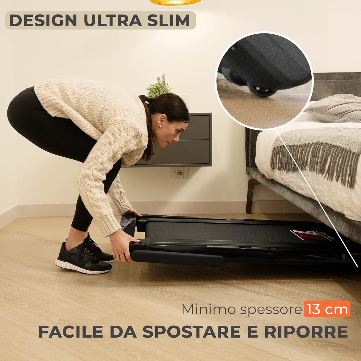 YM Next 6000 Folding Electric Treadmill, 16 km/h, Italian Brand, Space-Saving, Bluetooth + Kinomap Zwift Bitgym Fithome, Super Compact (13 cm Closed), Italian Assistance