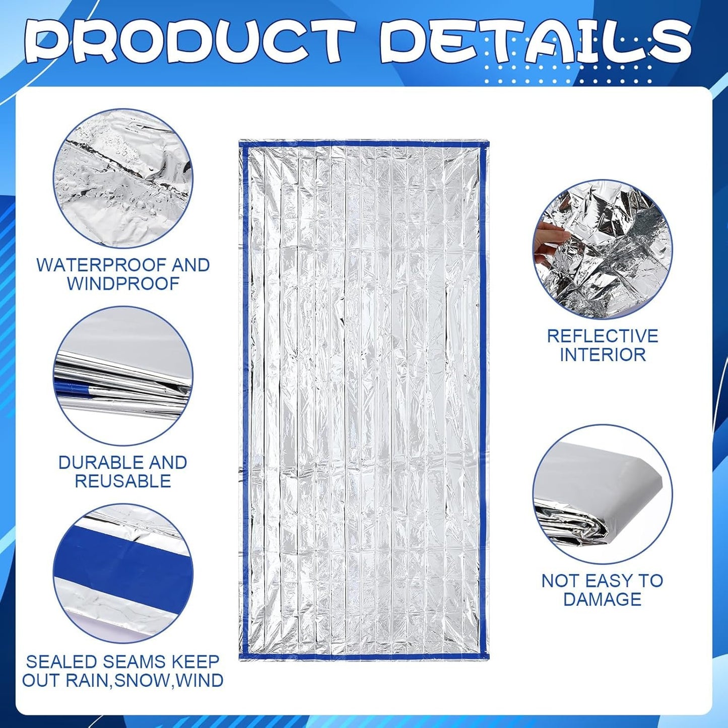 12 Set Emergency Sleeping Bag Survival Bivvy Sack Blanket with Whistles Lightweight Portable Thermal Survival Bag Thick Tent with Hood Extension Nylon Stuff Sack for Camping (Silver, 78.7 x 39.4 Inch)
