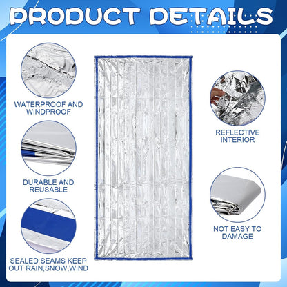 12 Set Emergency Sleeping Bag Survival Bivvy Sack Blanket with Whistles Lightweight Portable Thermal Survival Bag Thick Tent with Hood Extension Nylon Stuff Sack for Camping (Silver, 78.7 x 39.4 Inch)