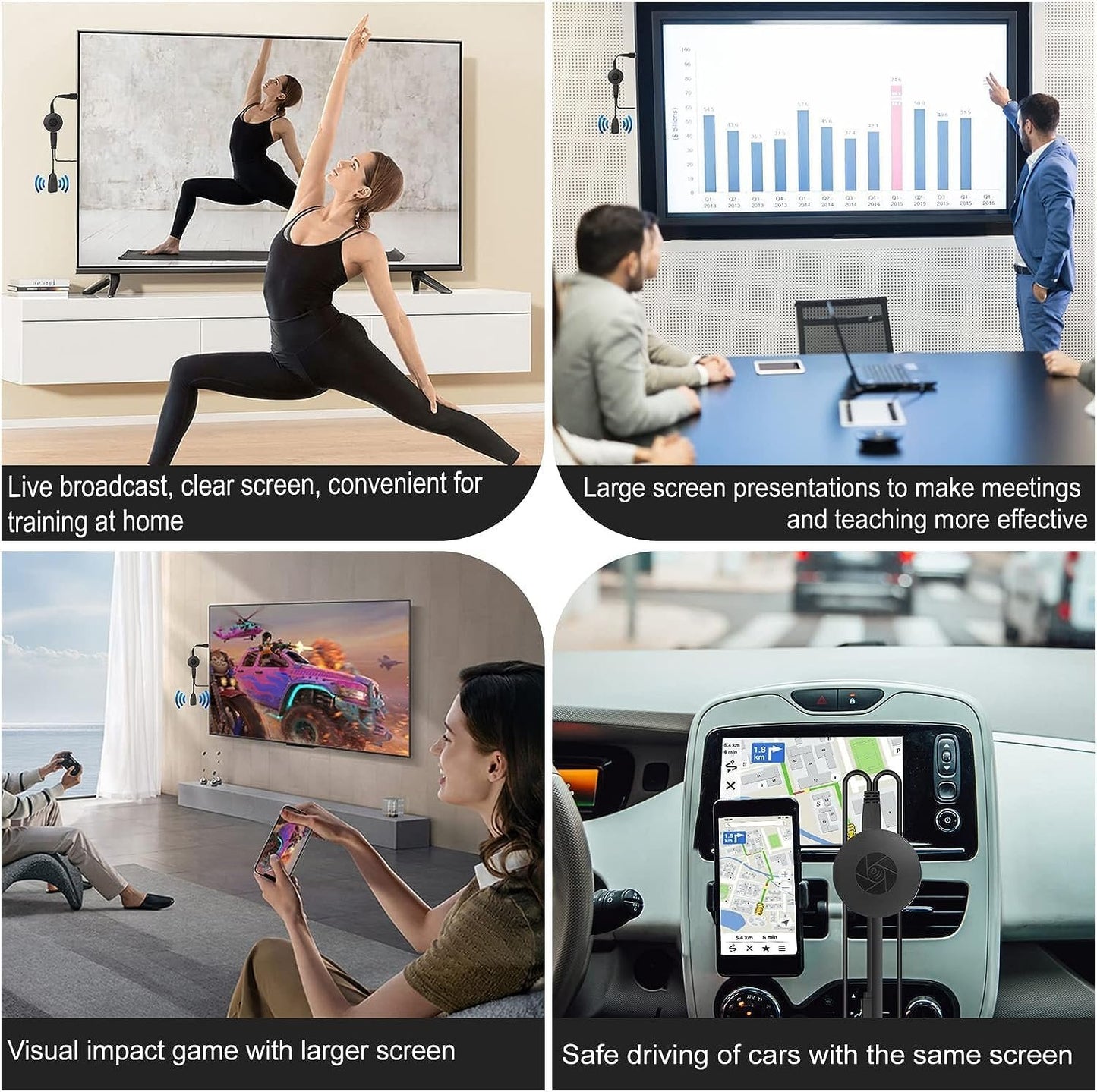 SmartSee Wireless Display Adapter, 1080P HD Screen Mirroring Dongle Media Video Streaming Receiver to HDTV Monitor Projector, Compatible with iOS/Android/Windows/Mac