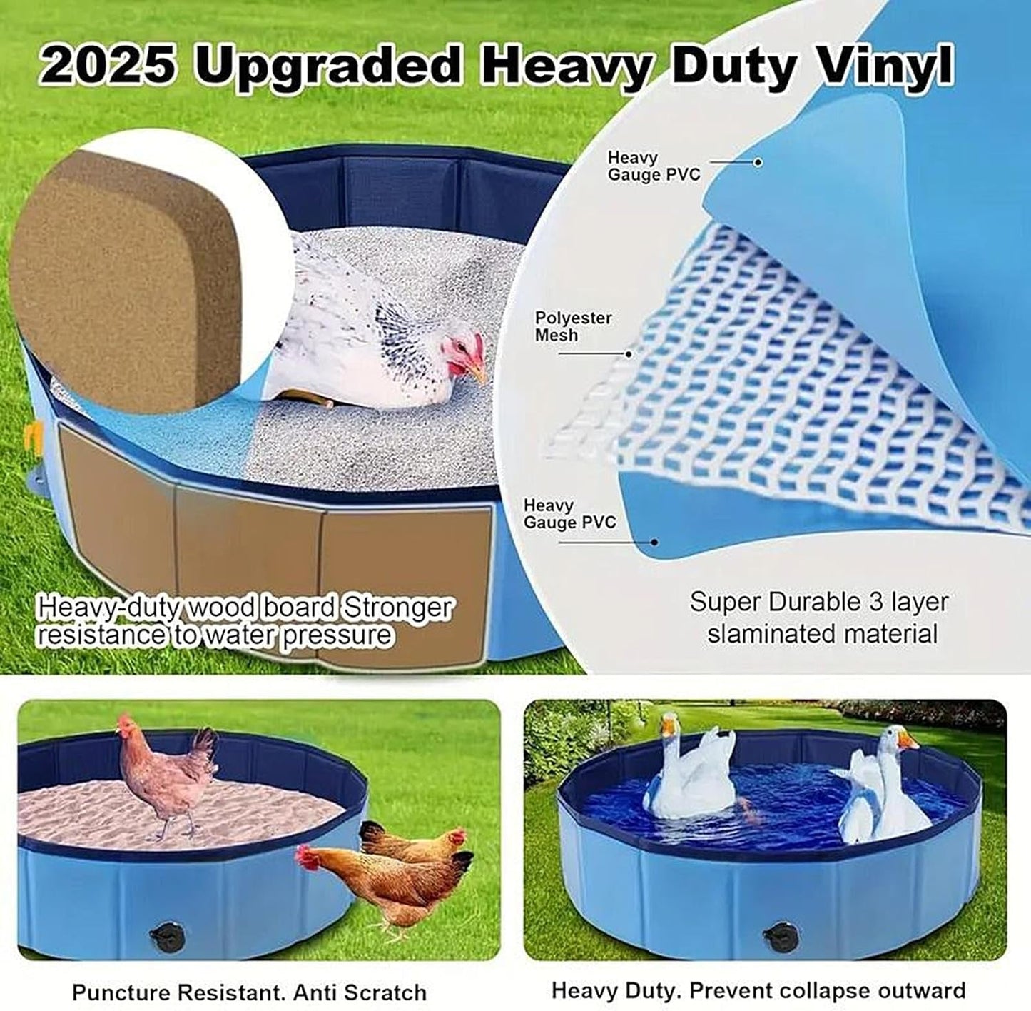 Chicken Dust Bath Tub, Foldable Manure Bathtub, PVC Non-Slip Reusable Pet Feeder, Easy to Clean, for Ducks, Poultry, Farm, Lawn, Backyard Use, 80x20cm/31.5x7.87 inches