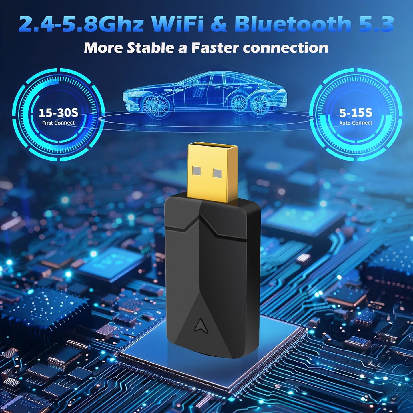 AOUQEE Carplay Wireless Adapter, Converts Carplay from Wired to Wireless, Wireless Carplay Adapter, Fast and Stable, Type-C/USB Plug & Play Mini, Compatible with iOS 10+