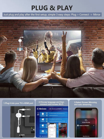 4K Wireless HDMI Display Dongle, TIMBOOTECH Miracast Adapter Streaming YouTube Video/Audio Receiver for iPhone/iPad/iOS/Android/Mac/Laptop/PC to TV/Projector/Monitor - Miracast, DLNA, Airplay