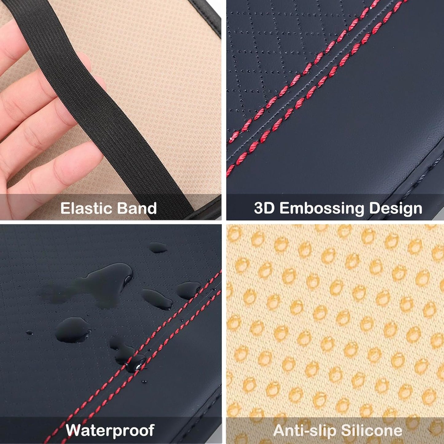 Jushope Car Center Console Cover, PU Leather Car Armrest Box Pad, Universal Waterproof Auto Armrest Seat Box Protector, Interior Car Accessories for Most Car, Truck, SUV (Black-Red)