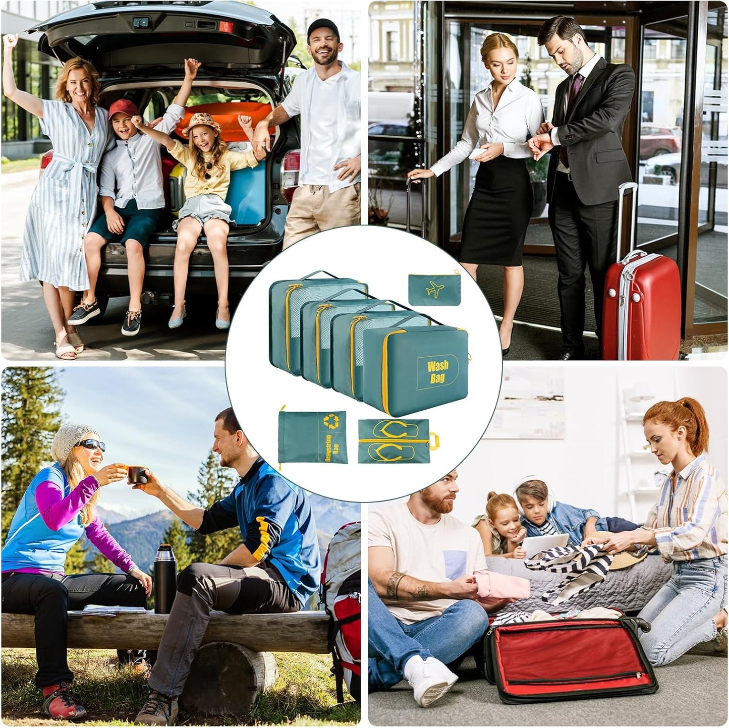 AiQInu 7-Piece Waterproof Packing Cube Set Travel Organizer for Clothes, Shoes, Underwear