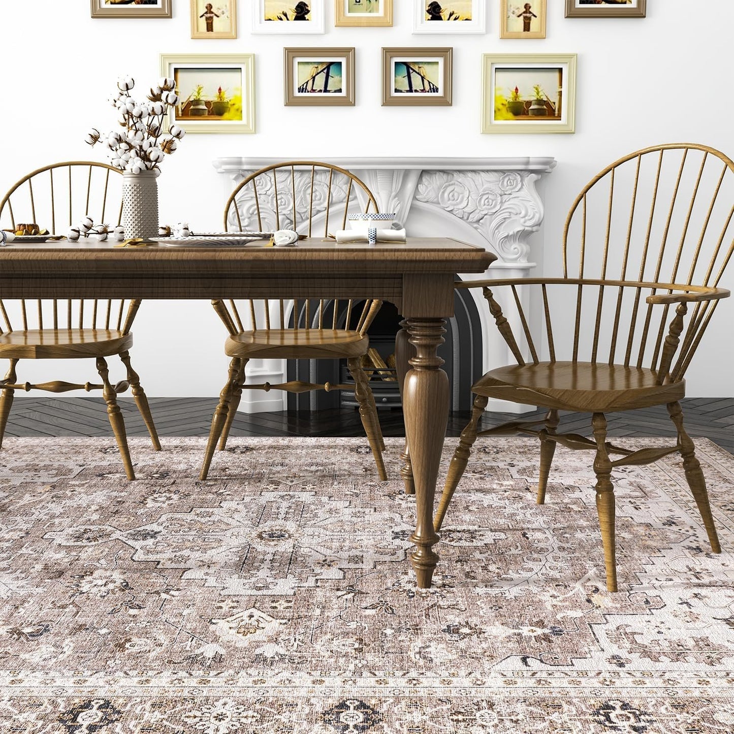 Area Rug for Living Room 5x7 Large Carpet-Machine Washable Vintage Traditional Rugs for Bedroom Dining Room Office Rug Non Slip Retro Taupe & Beige