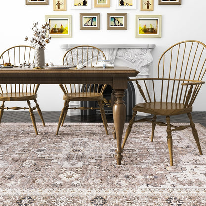 Area Rug for Living Room 5x7 Large Carpet-Machine Washable Vintage Traditional Rugs for Bedroom Dining Room Office Rug Non Slip Retro Taupe & Beige
