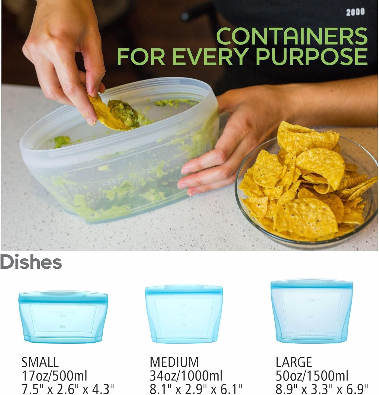 Zip Standing Reusable Silicone Food Storage Bag, Set of 6 White Stand Up Food Storage Container, Reusable Zipper seal bag, no lid required, for Food Storage& Meal Prep, Freezer Oven Dishwasher - Safe
