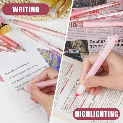 Four Candies Gel Pens, Cute Writing Pens with 0.5mm Fine Point, Black & Pink Ink Pen with Highlighter for Journaling Note Taking, Aesthetic School Office Supplies Japanese Stationery, Set of 12 - Rose