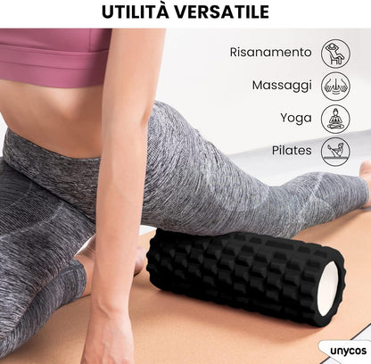 unycos - Foam Roller for Muscle Self-Massage, Fitness Roller in Hard EVA for Massages【Load 130 kg | 33 x 14 cm】Yoga, Pilates, Therapy that Improves Recovery in the Gym (Black)