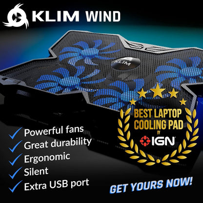 KLIM Wind Laptop Cooling Pad - Support 11 to 17 Inch Laptops, PS4-4 Fans - Light, Quiet, Powerful Cooling - Gamer USB Slim Portable Laptop Stand - New Version - Blue