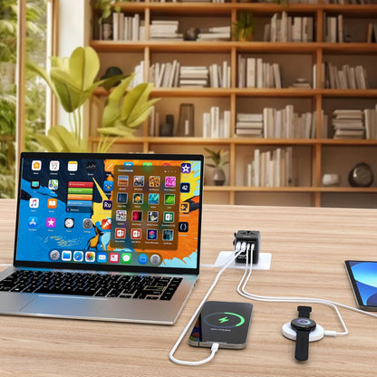 Hichain Universal Travel Adapter 70W PD Fast Charging Travel Adapter 2 USB-A Ports 2 USB-C Ports International Travel Plug All-in-one Wall Adapter for USA EU UK AUS