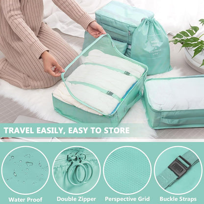 LPAOIS 12 Pieces Travel Suitcase Organizer Set, Travel Cube System, Separators Travel Pouches, Packing Cubes, Storage Case Set for Clothes, Shoes, Underwear (Blue)