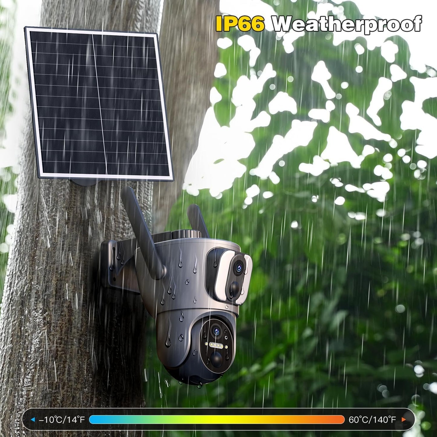 Xega 4Gã€Dual Lensã€‘ Security Camera Outdoor with SIM Card, 14400mAh Solar Powered Wireless No WiFi Security Camera, 2K HD PTZ CCTV with Human Detection Spotlight Siren Alert TF Cloud Storage IP66