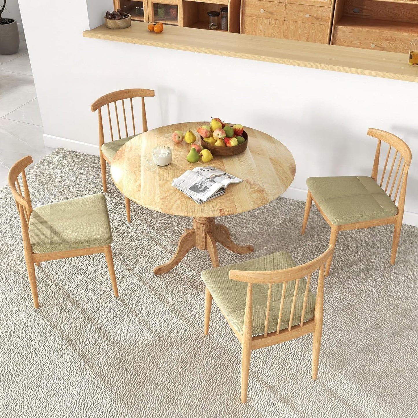 Giantex Round Dining Table, 39" D X 29" H, Rubber Wood Pedestal Table W/Round Tabletop & Curved Trestle Legs, 4-Person Dinner Table for Kitchen, Dining Room, Restaurant (Natural)