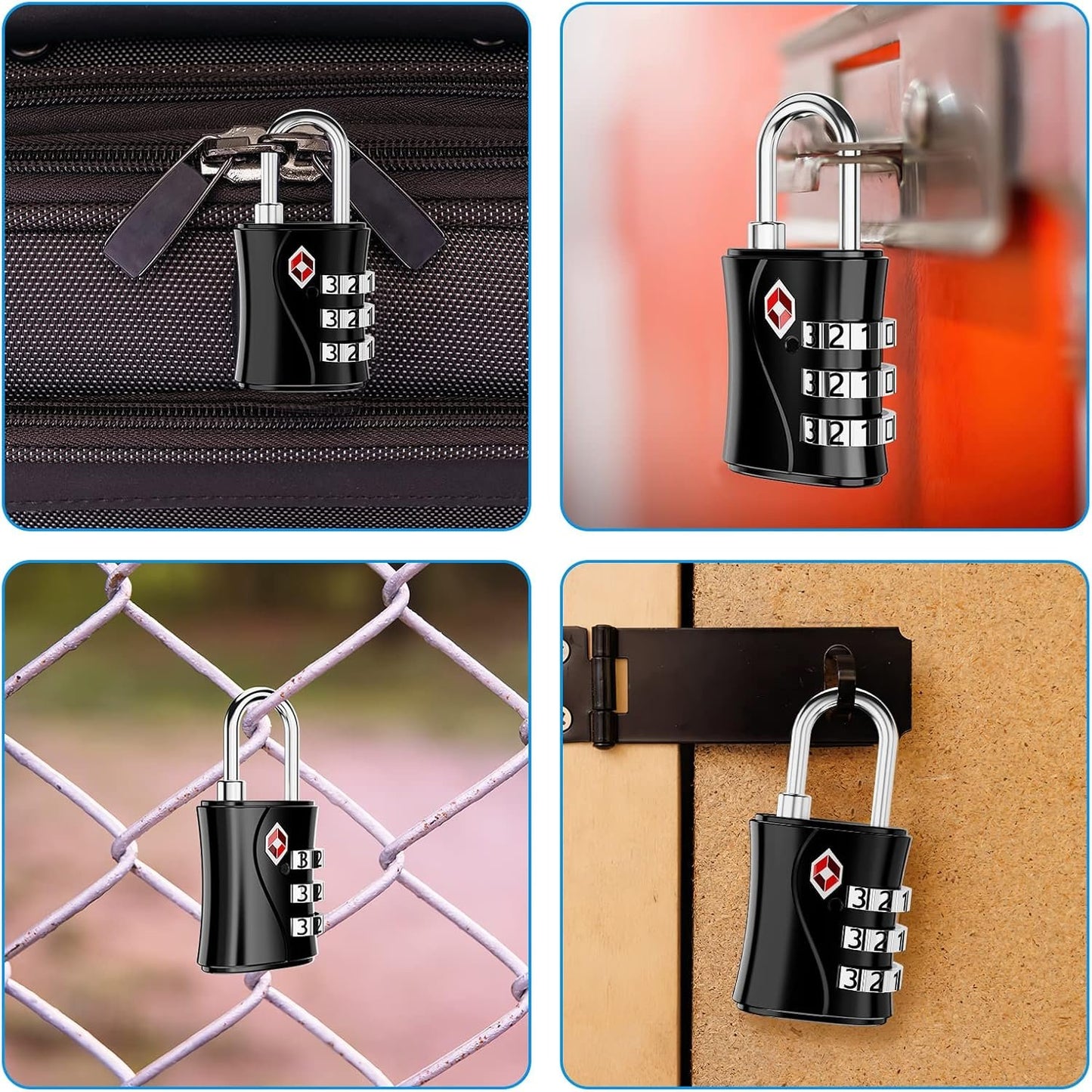 AMIR TSA Approved Locks, 3-Digit Security Padlock, Luggage Locks TSA Approved, Set Your Own Combination Luggage Lock for Travel, Baggage, Suitcases & Backpacks