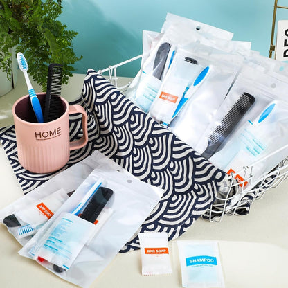 Tiangrid 96 Sets Personal Hygiene Kit Basic Toiletry Kits Homeless Supplies Bulk for Women, Men, Travel, Charity, Business Include 96 Shampoo, 96 Toothbrush, 96 Toothpaste, 96 Comb, and 96 Bath Soap