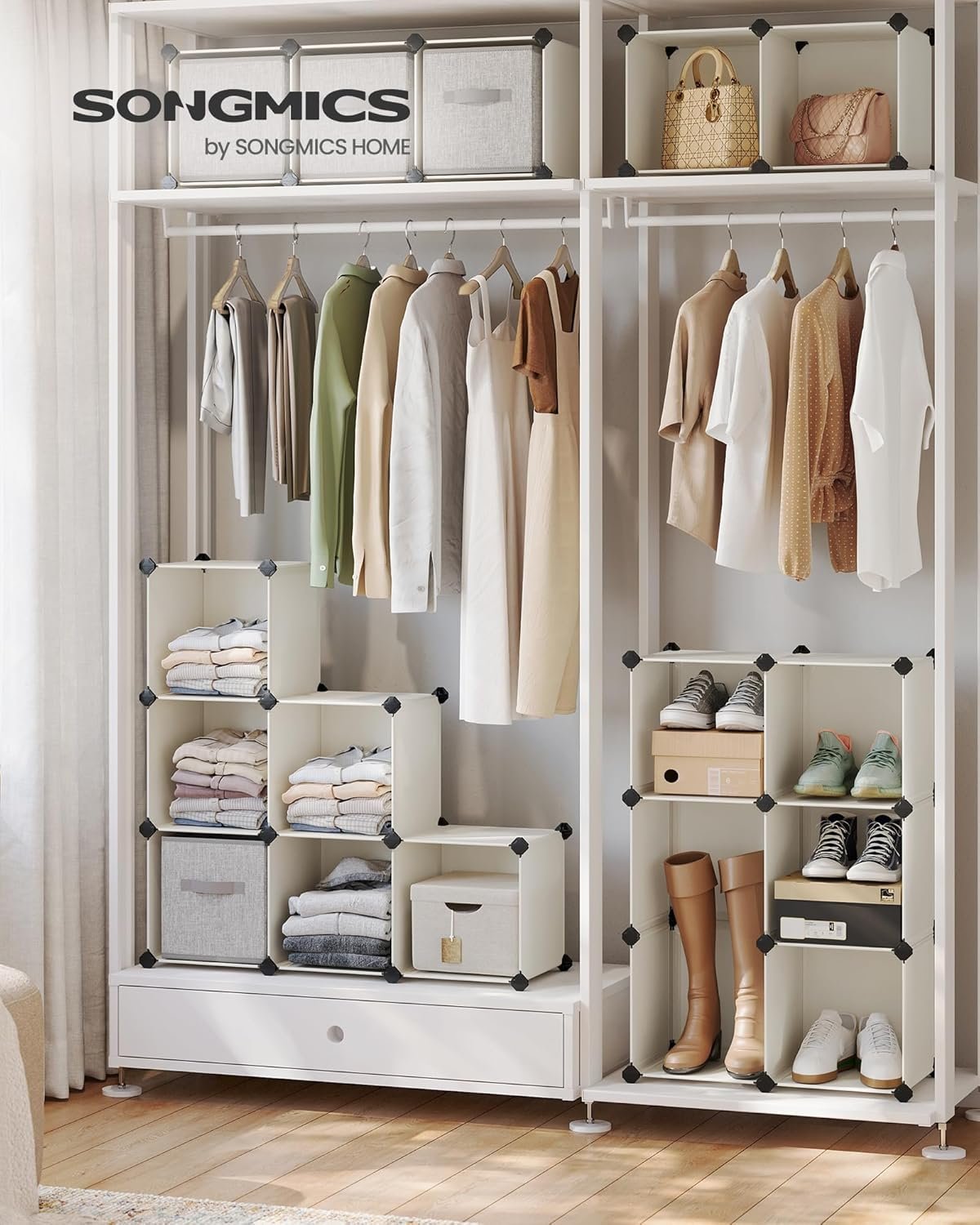 SONGMICS Cube Storage Organizer, 16 Cube Closet Organizers 48.4 x 12.2 x 48.4 Inches, Cream White ULPC442M01