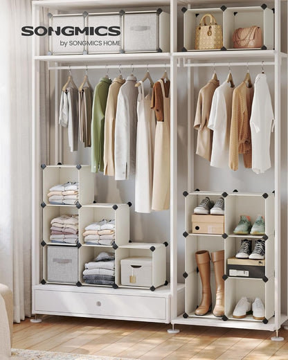 SONGMICS Cube Storage Organizer, 16 Cube Closet Organizers 48.4 x 12.2 x 48.4 Inches, Cream White ULPC442M01