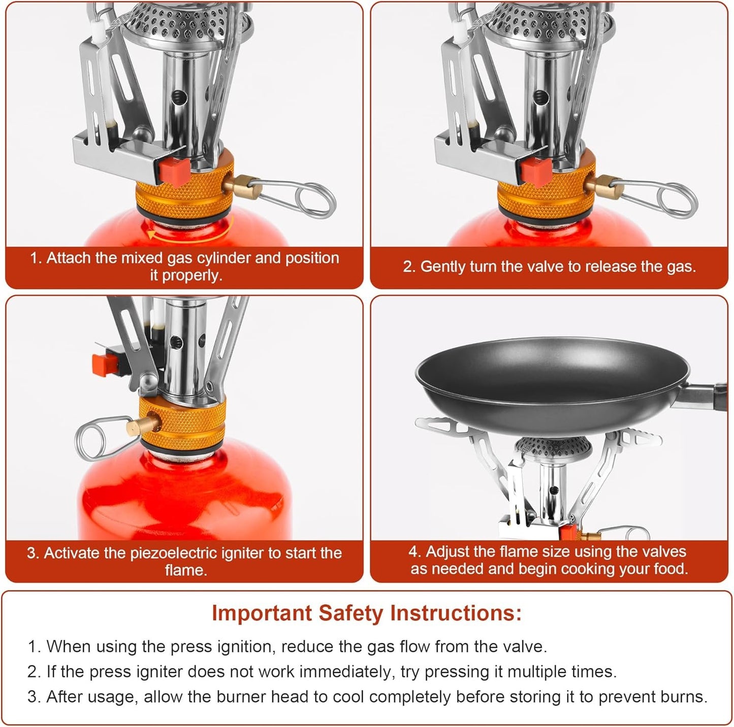 Camping Stove Portable, Windrpoof Camp Stove, Compact Gas Stove, Backpacking Stove with Carry Case, Propane Stove Camping Burner, Propane Burner, Lightweight Hiking Gear for Outdoor, Picnic, Travel