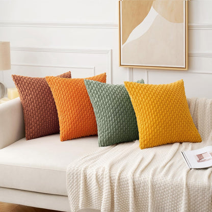 MIULEE Pack of 4 Rust-Sage Green Throw Pillow Covers 18x18 Inch Soft Corduroy Decorative Boho Striped Pillow Covers Pillowcases Modern Farmhouse Home Decor for Couch Bed Sofa Living Room