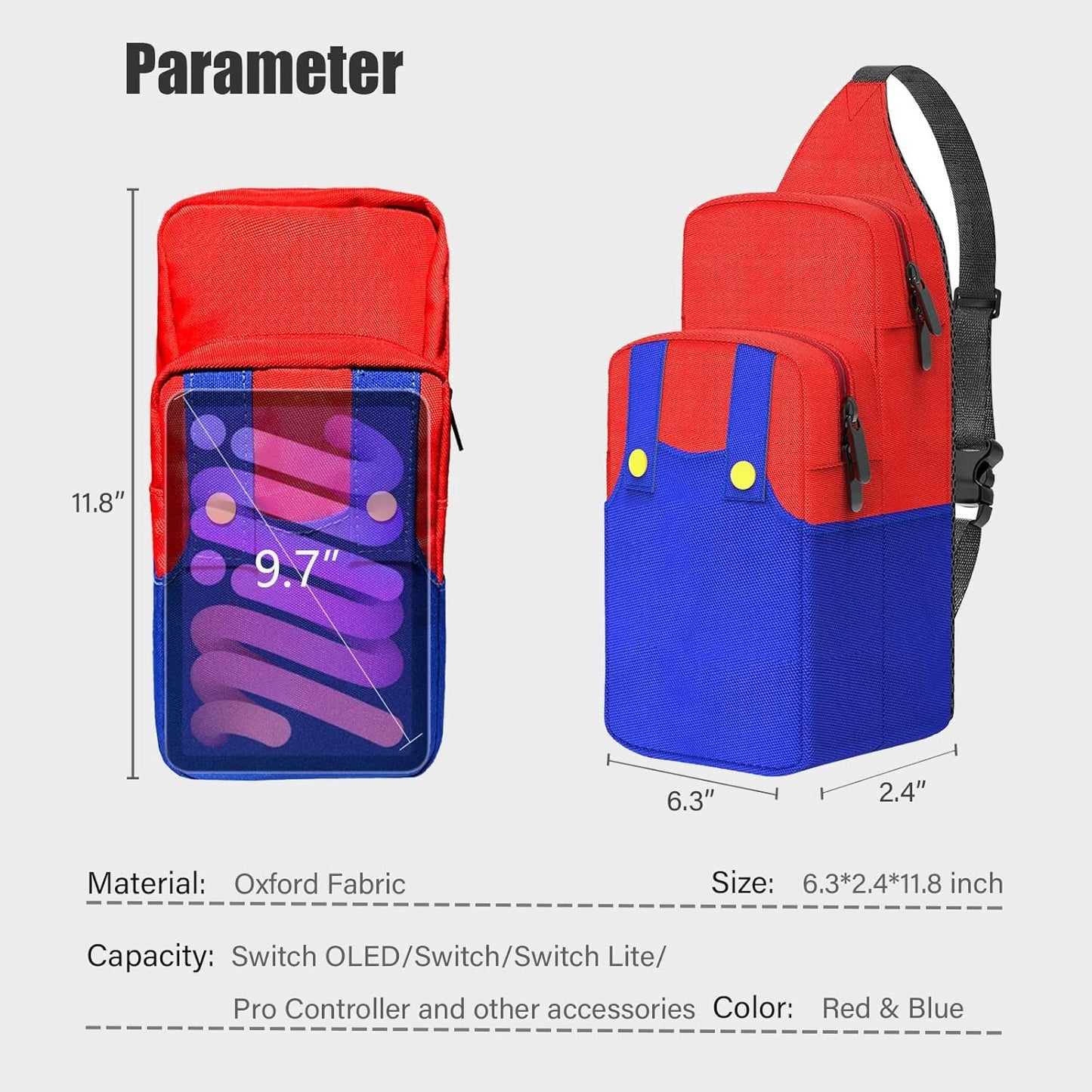 Cute Travel Bag for Nintendo Switch/2/Lite/OLED, Small Sling Portable Waterproof Backpack Carrying Crossbody Shoulder Chest Gaming Bag Case for NS SD Console Dock Joy-Cons Accessories Storage