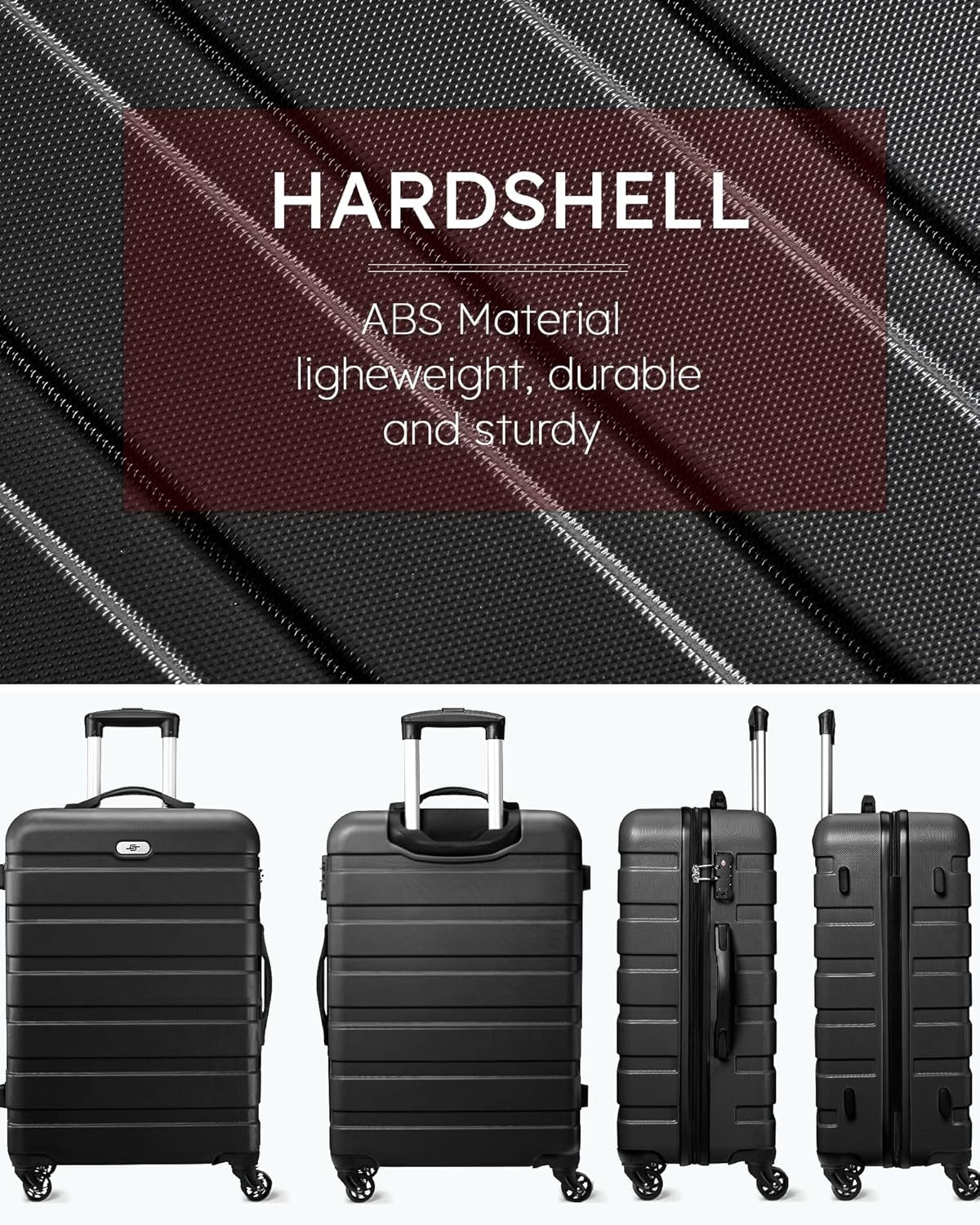 Suitour Luggage Sets 3 Piece, Hardside Lightweight Suitcase Sets with Spinner Wheels,TSA Lock,20/24/28 inches Travel Luggage Black…