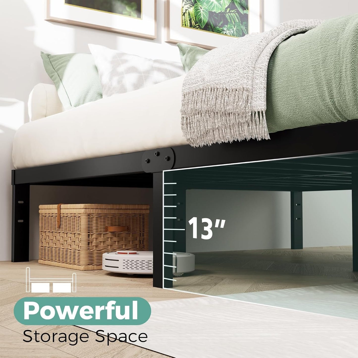 King Size Bed Frame, 14 Inch King Bed Frame with Underbed Storage, Heavy Duty Metal Platform Bed Frame No Box Spring Needed, Noise Free - Easy Assembly