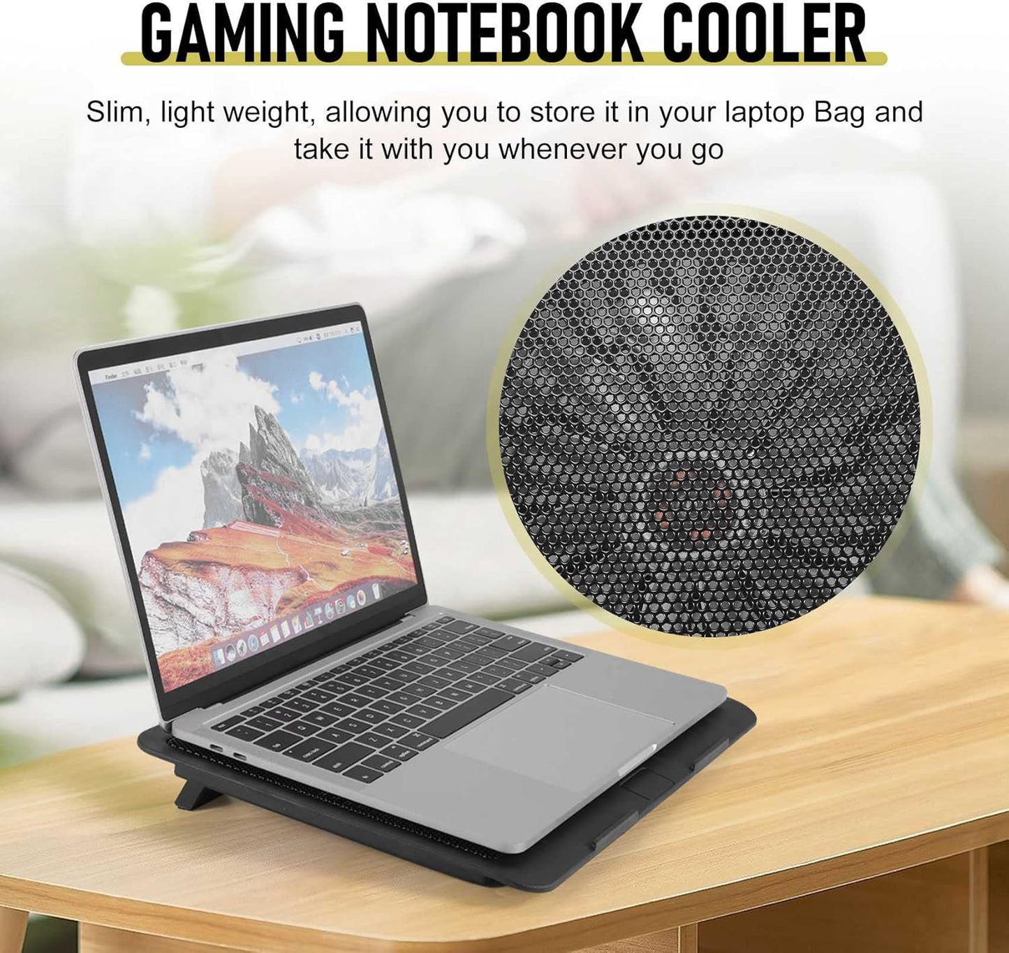 Tuperoymse Laptop Fan Cooling Pad with Big Fans, Portable Laptop Cooling Fan with 2 in 1 USB Port, Blue LED Light, Adjustable Stand