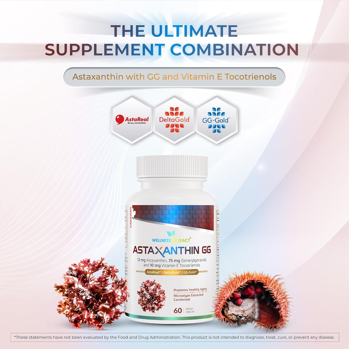 Astaxanthin-GG – AstaREAL™ Astaxanthin Supplement, GG-Gold® Geranylgeraniol, DeltaGold® Tocotrienols Supports Eye, Skin and Heart Health - 60 softgels