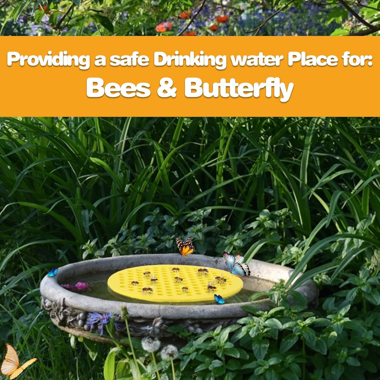 Floating Bee Watering Station, 7.87 Inch EVA Foam Bee Feeder, 2 Pack Yellow Pollinator Water Disk