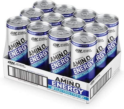 OPTIMUM NUTRITION Amino Energy + Electrolytes Sparkling Hydration Drink, Blueberry Lemonade Flavour, 355ml, 12 Pack