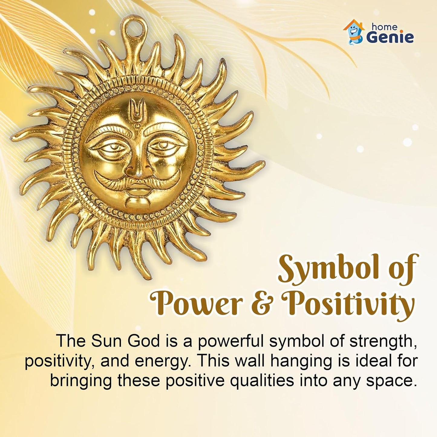 Home Genie "Brass Surya Wall Hanging | Sun God Wall Decor for Home & Office | Positive Energy & Vastu Correction