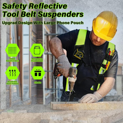 MELOTOUGH Reflective Safety Work Suspenders - Padded, Adjustable, Hi Vis Tool Belt Suspenders for Carpenter/Electrician/Roofing/Framers (High Visibility)