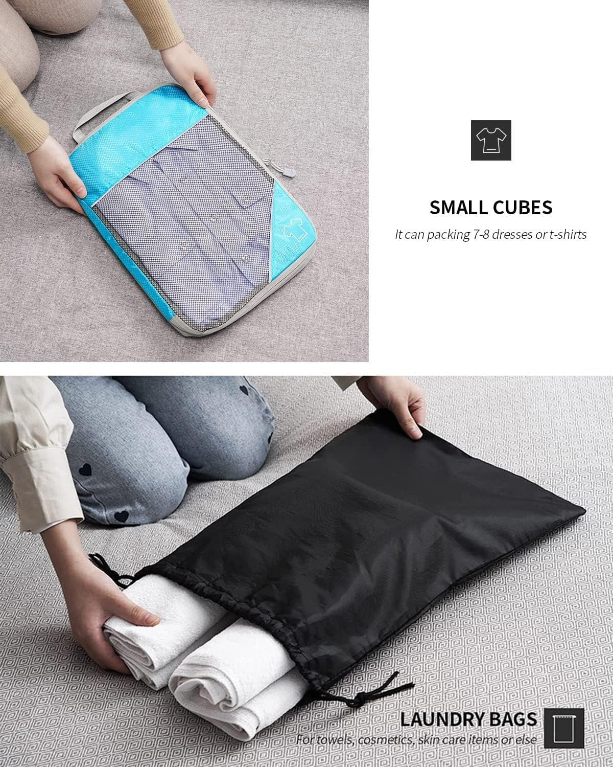 Compression Packing Cubes, Set of 6 Areaphmet Travel Packing Organisers travel packing cubes set Compression Bags for Travel Luggage Organizers for Suitcases Travel Accessories (Dark-Bue 6pcs)