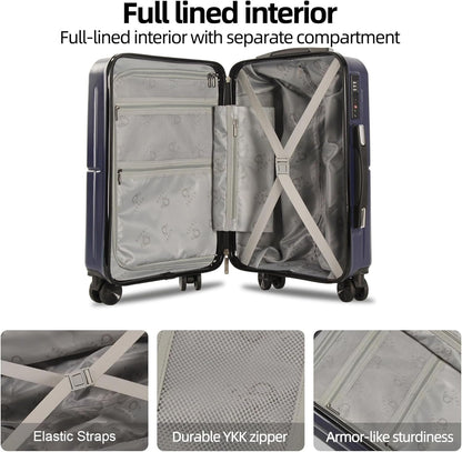 TRACK TRAVEL 3 Piece Luggage Set ABS+PC Expandable Hardshell TSA Lock Aluminum Trolley Spinner Wheels (Blue, 3 Piece Set)