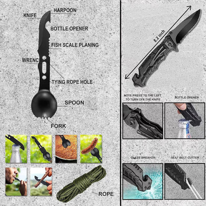 Survival Kits 19 in 1 for Men,Ideal Christmas and Birthday Gifts for Men, Husband, Boyfriend - Survival Gear and Equipment for Hiking, Fishing, Hunting, and Outdoor Activities